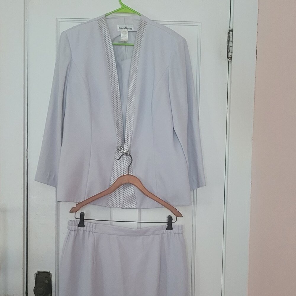 Karen Miller New York Women's 3Pcs Formal Sky-Blue Skirt Suit Size 18